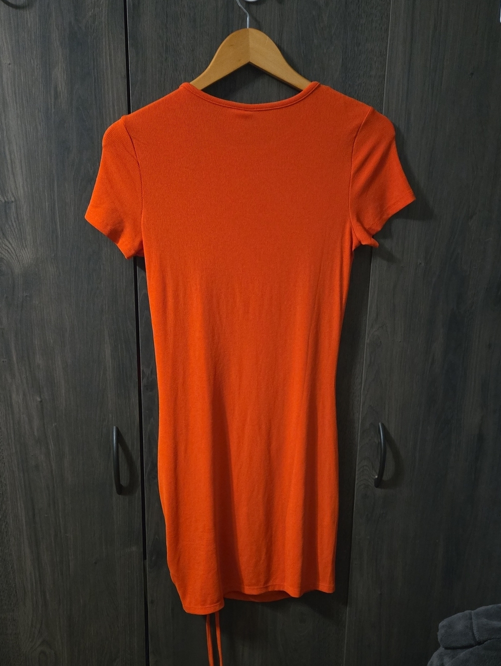 Divided Orange Ruched Side Mini Dress - Picture 6 of 6